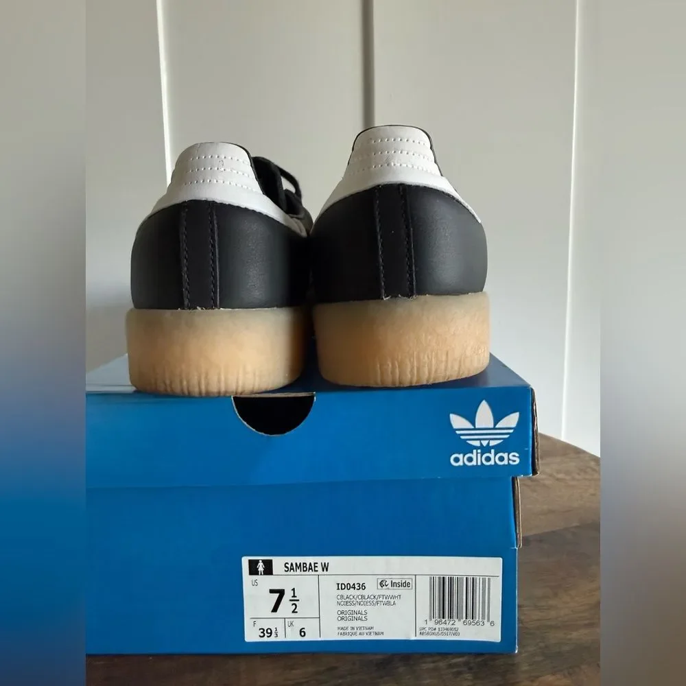 Adidas Sambae Black/White Embroidered Stripes/Gum